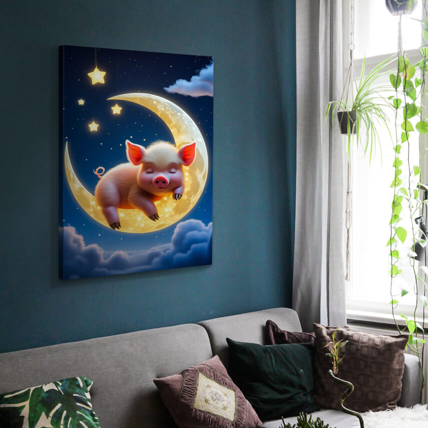 Tablou canvas Purcelus pe Luna 2 - Pepanza.ro