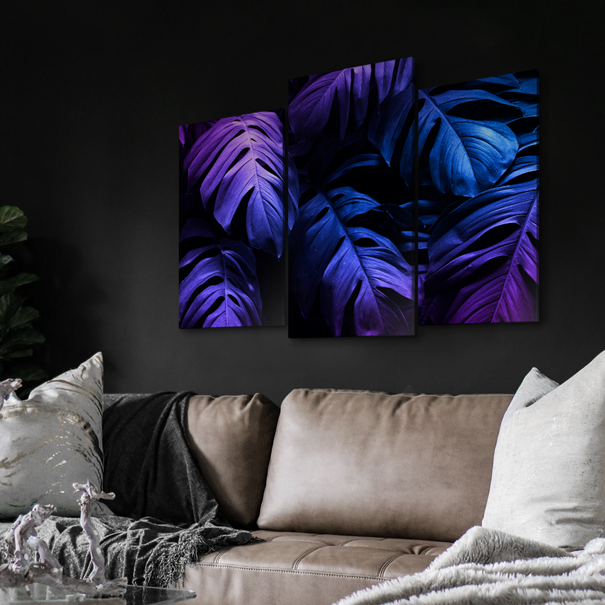Tablou cu 3 piese Plante tropicale neon 3 - Pepanza.ro