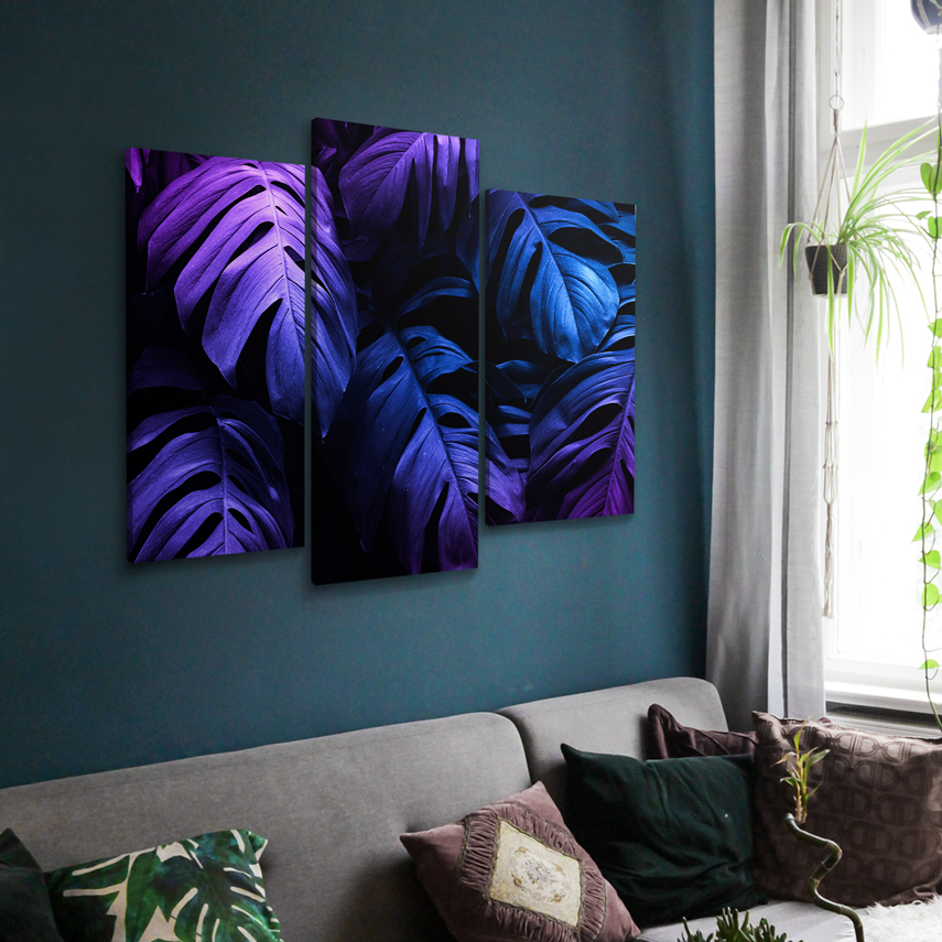 Tablou cu 3 piese Plante tropicale neon 2 - Pepanza.ro