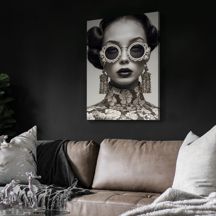 Tablou canvas Portret Alb-Negru Floral 3 - Pepanza.ro